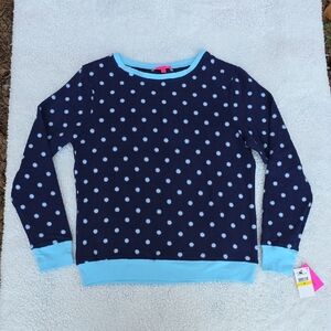 Betsey Johnson Fleece Navy And Sky Blue W/ Polka Dots Pajama Set Top & Bottom 💙
